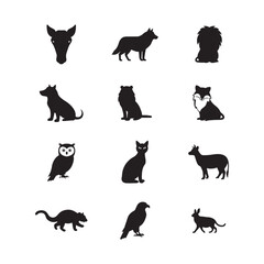 Black silhouettes of animals and cats set vector icons design illustrations