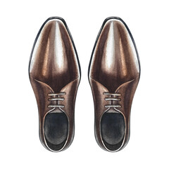 Men's shoes. Handmade watercolor illustration. Color image of shoes. Separate from the background. View from above. Perfect for postcards, banners, flyers, packages, labels, invitations and more.