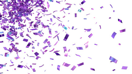 Falling shiny purple confetti on transparent background.