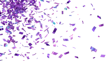 Falling shiny purple confetti on transparent background.