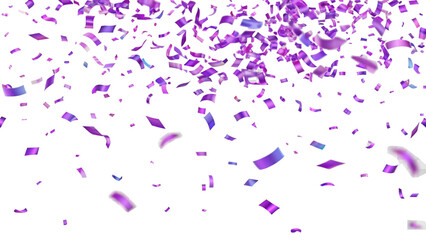 Falling shiny purple confetti on transparent background.