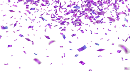 Falling shiny purple confetti on transparent background.
