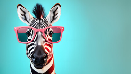 A zebra wearing sunglasses and a striped shirt