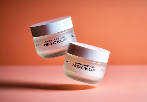 Mockup of 2 Skincare Jars with Soft Shadows