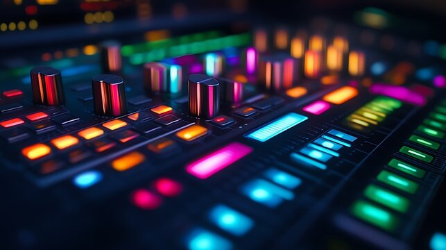 Illuminated Music Production Control Panel Close Up