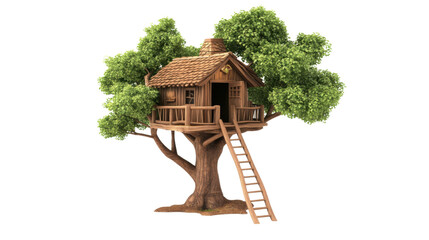 wooden house in the forest isolated on white background 