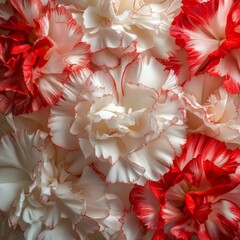 A beautiful red and cream carnation, displaying its delicate petals and vibrant contrast.
