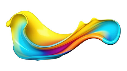 Vibrant Abstract Splash of Fluid Colors in Yellow Blue and Orange with Dynamic Movement on Transparent Background