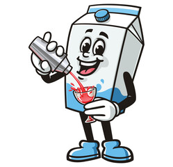 Milk Box character mascot cartoon making a cocktail