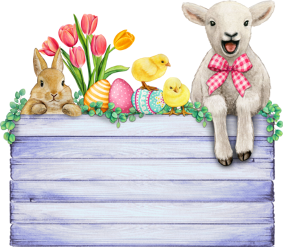 Watercolor realistic cute farm lamb