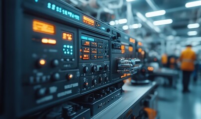 Fototapeta premium Vintage Electronic Device in Industrial Factory Setting