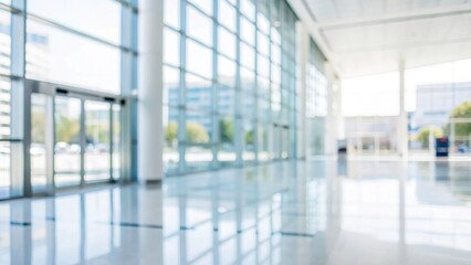 Bright and Modern Office Lobby with Glass Walls and Natural Light