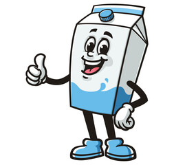 Milk Box character mascot cartoon with thumb up pose