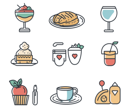 Burgh food icons, vector line icon style, simple design, transparent background PNG.