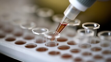 A syringe is being used to fill a row of test tubes