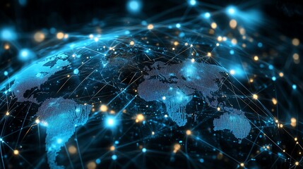 A digital internet network spanning across the world, representing global business connections, international financial strategies, and worldwide economic growth