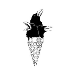 Illustration ice cream cone crow
