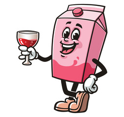 Milk Box character mascot cartoon holding a glass of drink