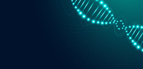 Naklejka premium Abstract DNA and medical research with molecules in green dark background
