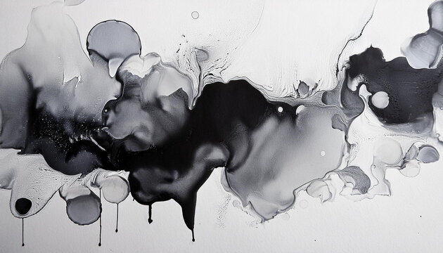 arriere plan en encre ou aquarelle abstraite de tache et goutte de melange de gris et noir sur un fond de papier blanc