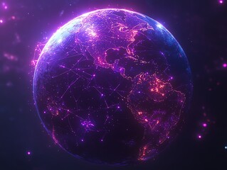 Obraz premium A futuristic 3D planet Earth with glowing digital connections, illustrating global business networks, international banking systems, and financial success