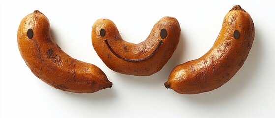 Happy roasted bananas on white background, food blog