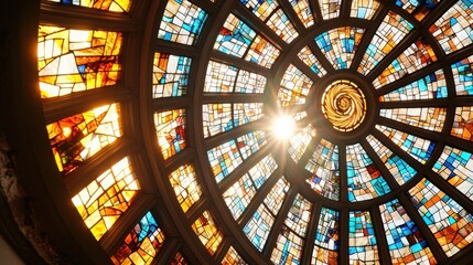 Sunlit Stained Glass Dome Ceiling