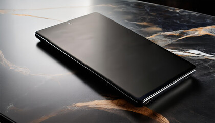 sleek black device on marble surface with soft natural light