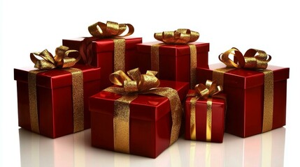 Obraz premium Stacked Christmas Gift Boxes with Gold Ribbons