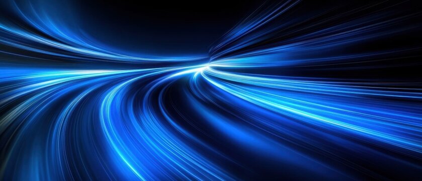 Captivating blue light streaks converge in dynamic abstract design creating a futuristic and energetic visual effect radiating speed and technological advancement