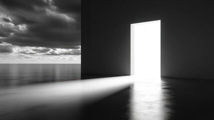 Bright Doorway Leading to a Serene Seascape