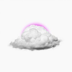 A fluffy, white cloud sits against a clear background, illuminated from behind by a soft pink glow, capturing a tranquil moment at sunset. This stunning view evokes calmness and beauty