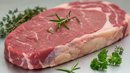 Fototapeta premium Raw steak with fresh herbs