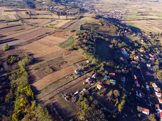 Rural village in Central Serbia near Jagodina, drone shot
