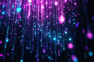 a holographic neural network visualization floating in dark space with glowing nodes and data streams in neon blue and purple creating a futuristic tech aesthetic