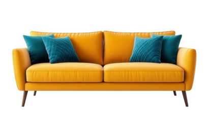 An orange three seater sofa