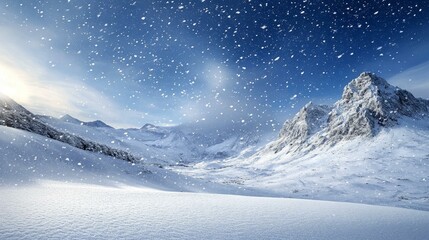 Fototapeta premium Snowy Mountain Landscape with Falling Snow