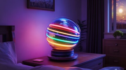 Rotating Colorful Globe Lamp in a Night Room