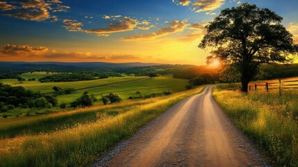 Texas Hill Country Sunset. Majestic Landscape with Sky in Nature