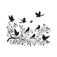 Birds and Tree Silhouette Vector Design