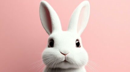 Obraz premium Cute White Rabbit on Pink Background