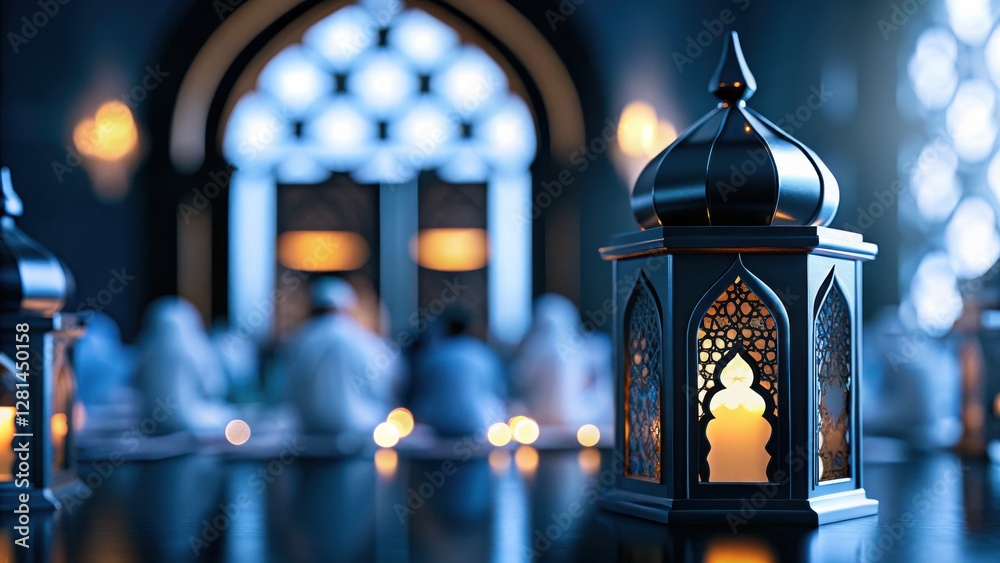 Aufkleber A decorative lantern illuminates a serene setting with soft lighting and blurred figures in the background.