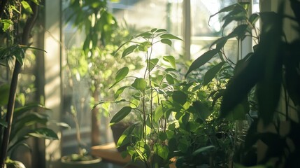 Cozy Living Room Filled With Vibrant Plants and Warm Sunlight in a Modern Apartment During the Afternoon