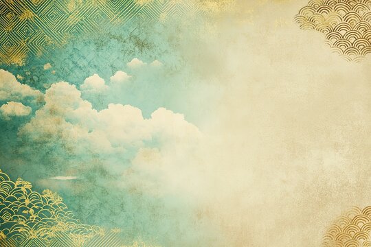 Serene Japanese-Inspired Background: Pale Green and Gold Elegance. Perfect for websites, social media, invitations, branding, and more! Subtle textures and calming hues create a sophisticated         