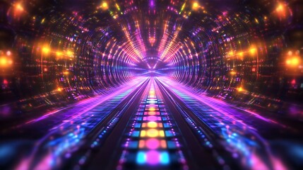 Obraz premium Vibrant Neon Lights Illuminate A Futuristic Tunnel Pathway