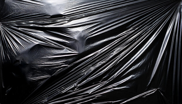 texture arriere plan film plastique froisse sur fond noir