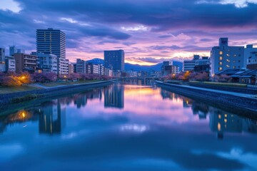 Obraz premium Toyama, Japan City Skyline with Tateyama Mountain in Twilight