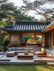 Obraz premium A beautiful Korean inspired structure displays an outdoor setting