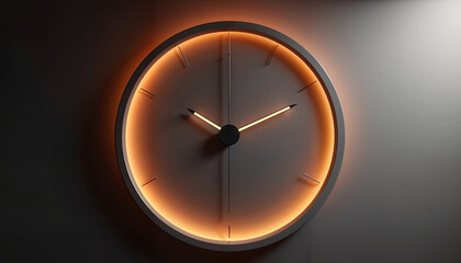 A sleek circular clock with glowing edges, symbolizing modernity and mathematics, and highlighting the significance of Pi and time for Pi Day celebrations.