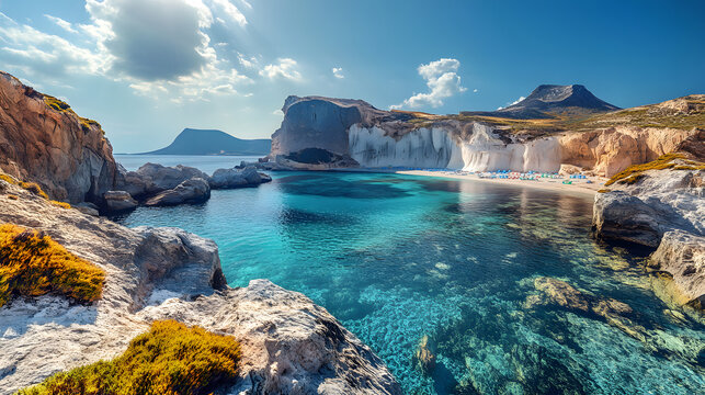 Aerial Drone View of Cliff and Tsigrado Beach in Milos